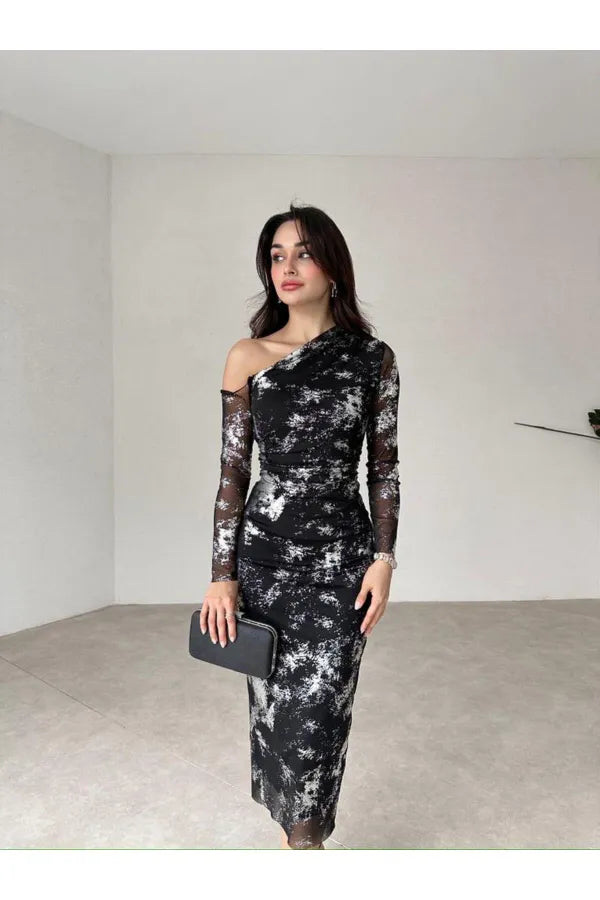 Anesa Butik Foil Printed New Year's Special Collection Dress