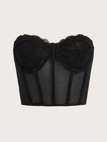 ICON Lace Insert Backless Bustier Crop Mesh Tube Top