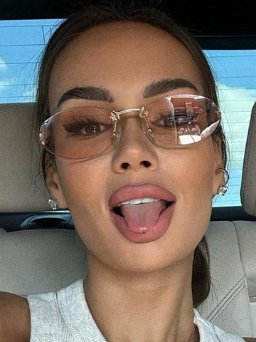 1pc Women's Oval Frameless Metal Leg Edged Small Frame Fashionable Eyeglasses
