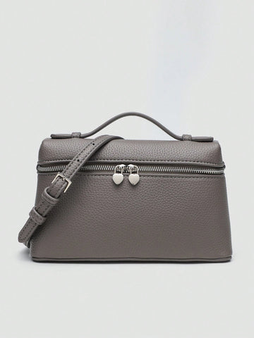 1pc Solid Color Litchi Grain PU Square Crossbody Bag