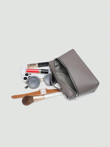 1pc Solid Color Litchi Grain PU Square Crossbody Bag
