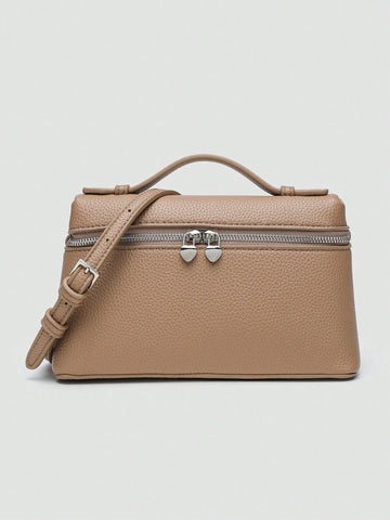 1pc Solid Color Litchi Grain PU Square Crossbody Bag