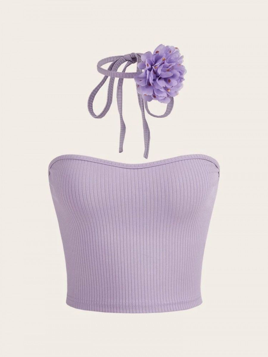 MOD Solid Ribbed Knit Tube Top With Choker