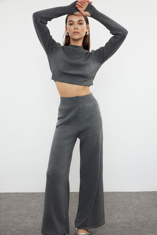 Anthracite Knitwear Crop Top and Trousers Set