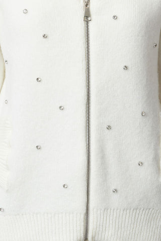 Soft Textured Ecru Knitwear Cardigan - Stone Embroidered Jacket