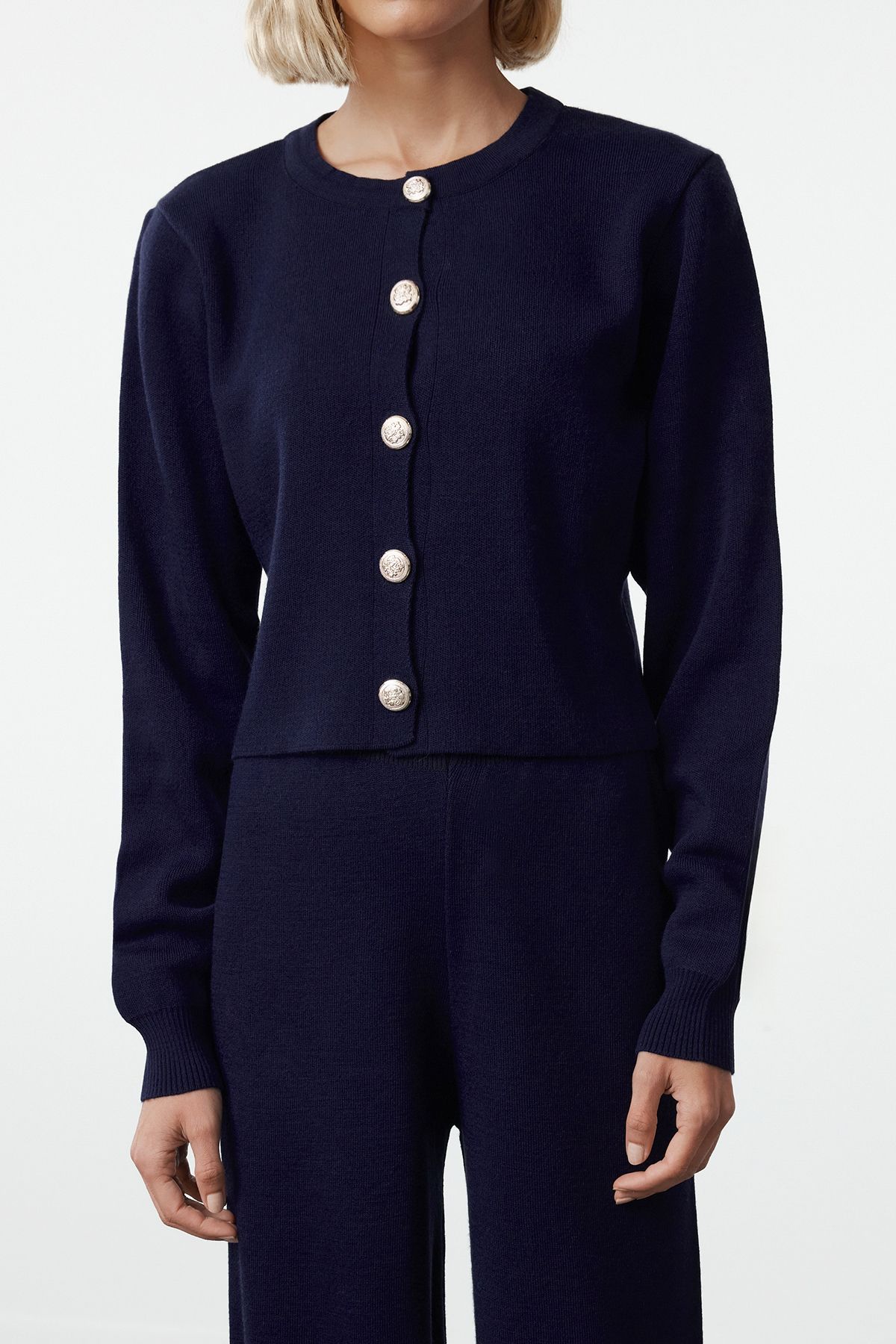 Navy Blue Crop Knitwear Set