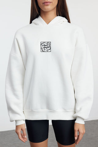 Embroidered Ecru Fleece Oversize Sweatshirt