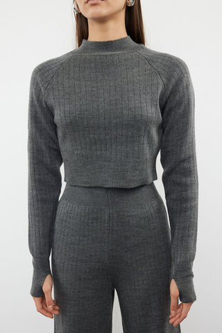 Anthracite Knitwear Crop Top and Trousers Set