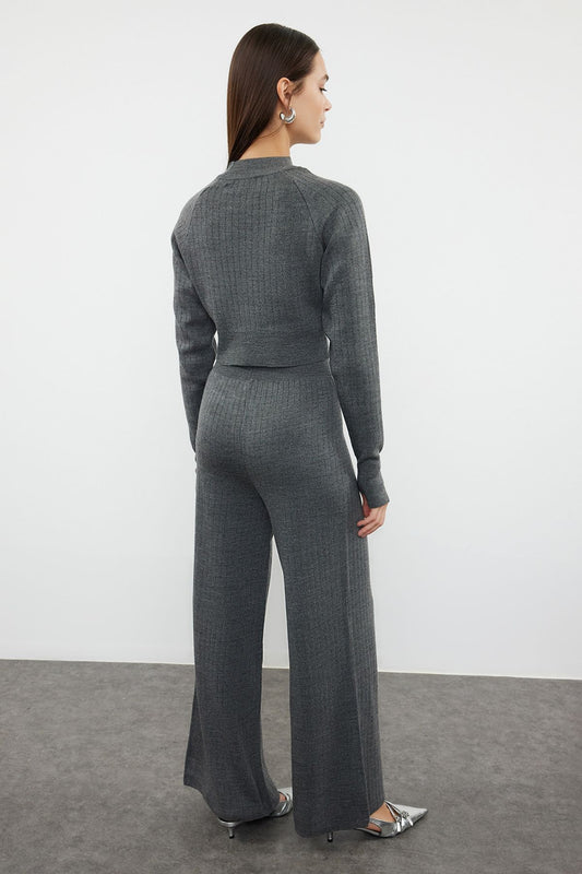 Anthracite Knitwear Crop Top and Trousers Set