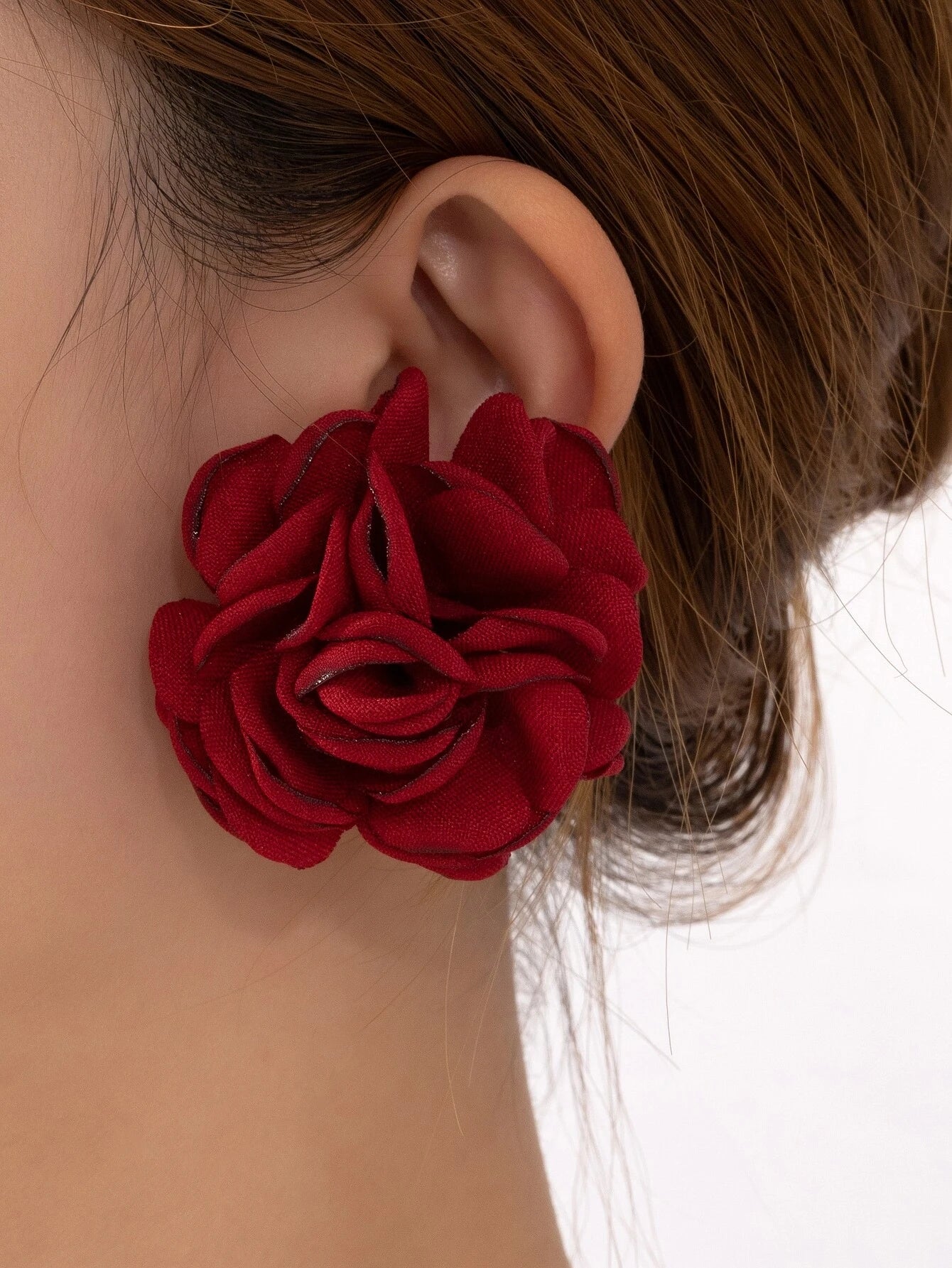 1pair Fashionable Vintage Cloth 3d Burnt Edge Rose Stud Earrings