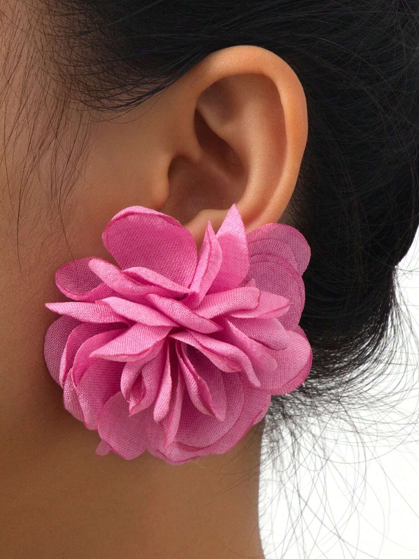 1pair Fashionable Vintage Cloth 3d Burnt Edge Rose Stud Earrings