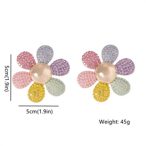 1pair Large Artificial Crystal Flower Shaped Colorful Drop Earrings