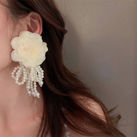 1pair Large Artificial Crystal Flower Shaped Colorful Drop Earrings