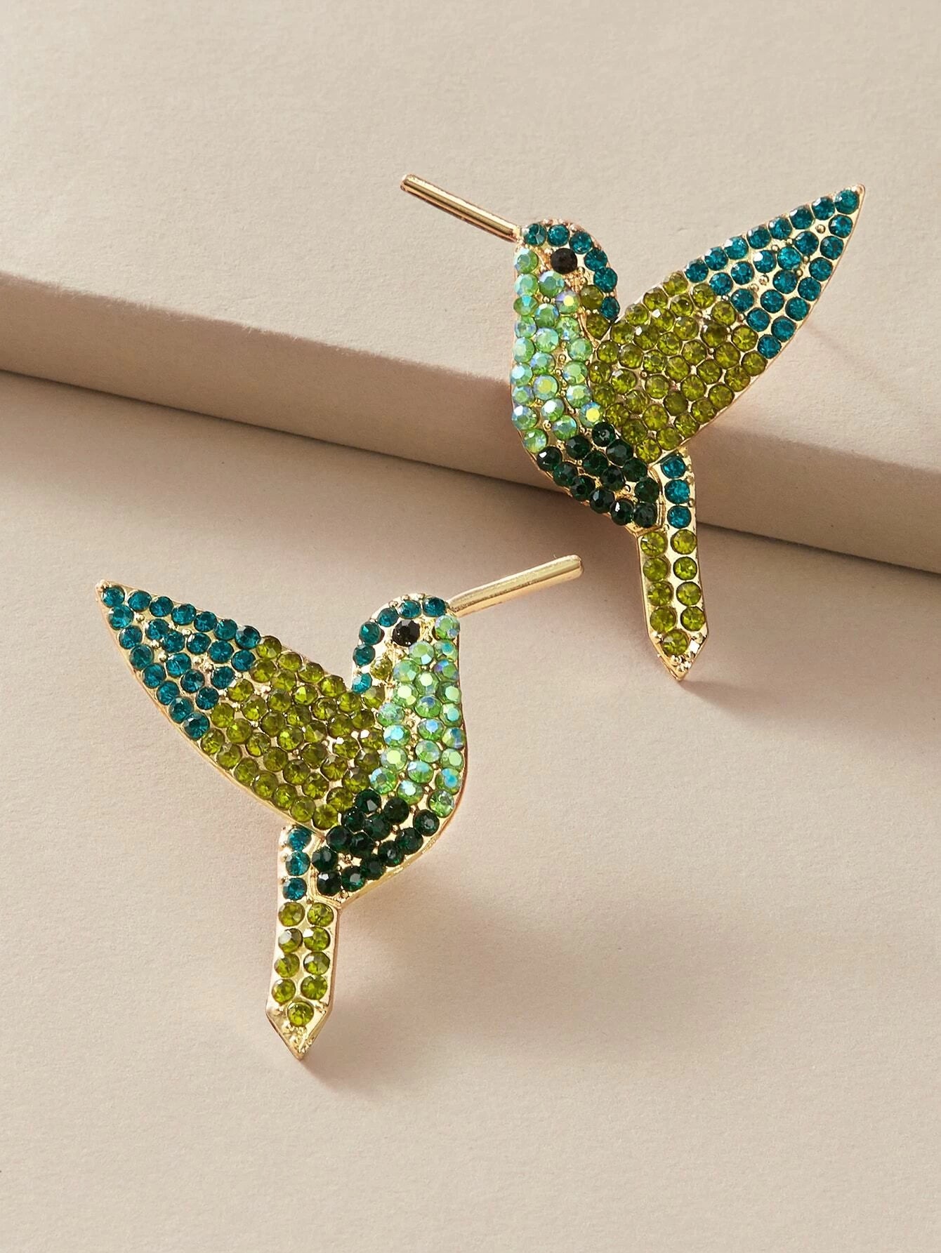 1pair Small Bird Shaped Rhinestone Earrings For Women, Cute Animal Design Fun Earrings