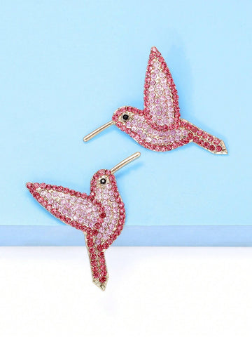 1pair Small Bird Shaped Rhinestone Earrings For Women, Cute Animal Design Fun Earrings