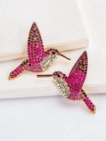 1pair Small Bird Shaped Rhinestone Earrings For Women, Cute Animal Design Fun Earrings