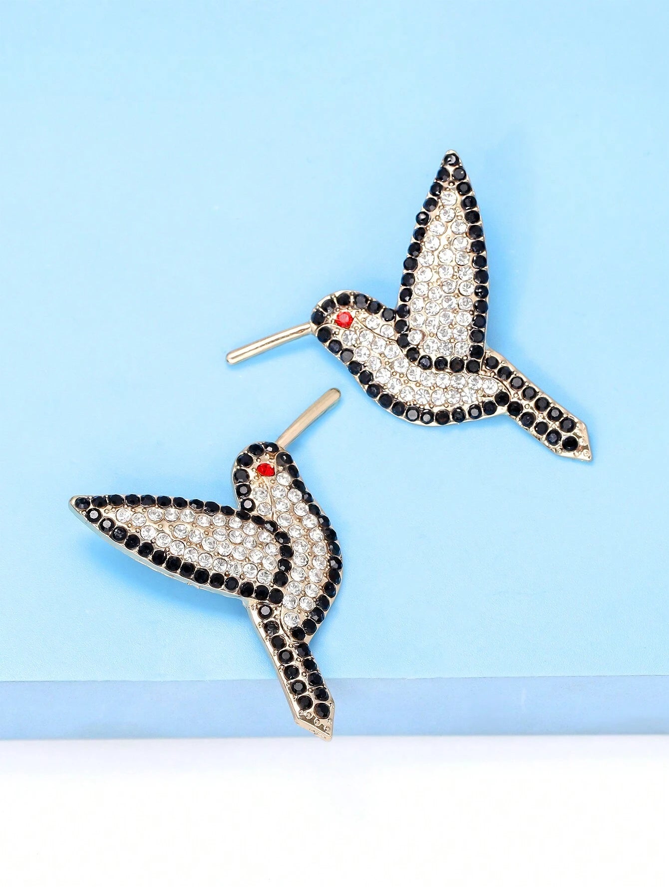 1pair Small Bird Shaped Rhinestone Earrings For Women, Cute Animal Design Fun Earrings