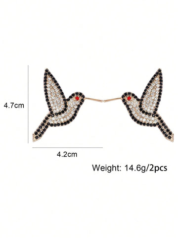 1pair Small Bird Shaped Rhinestone Earrings For Women, Cute Animal Design Fun Earrings