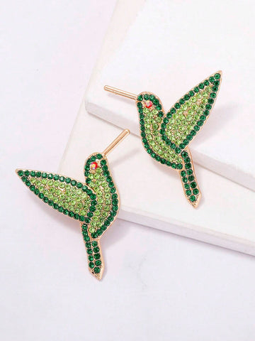 1pair Small Bird Shaped Rhinestone Earrings For Women, Cute Animal Design Fun Earrings