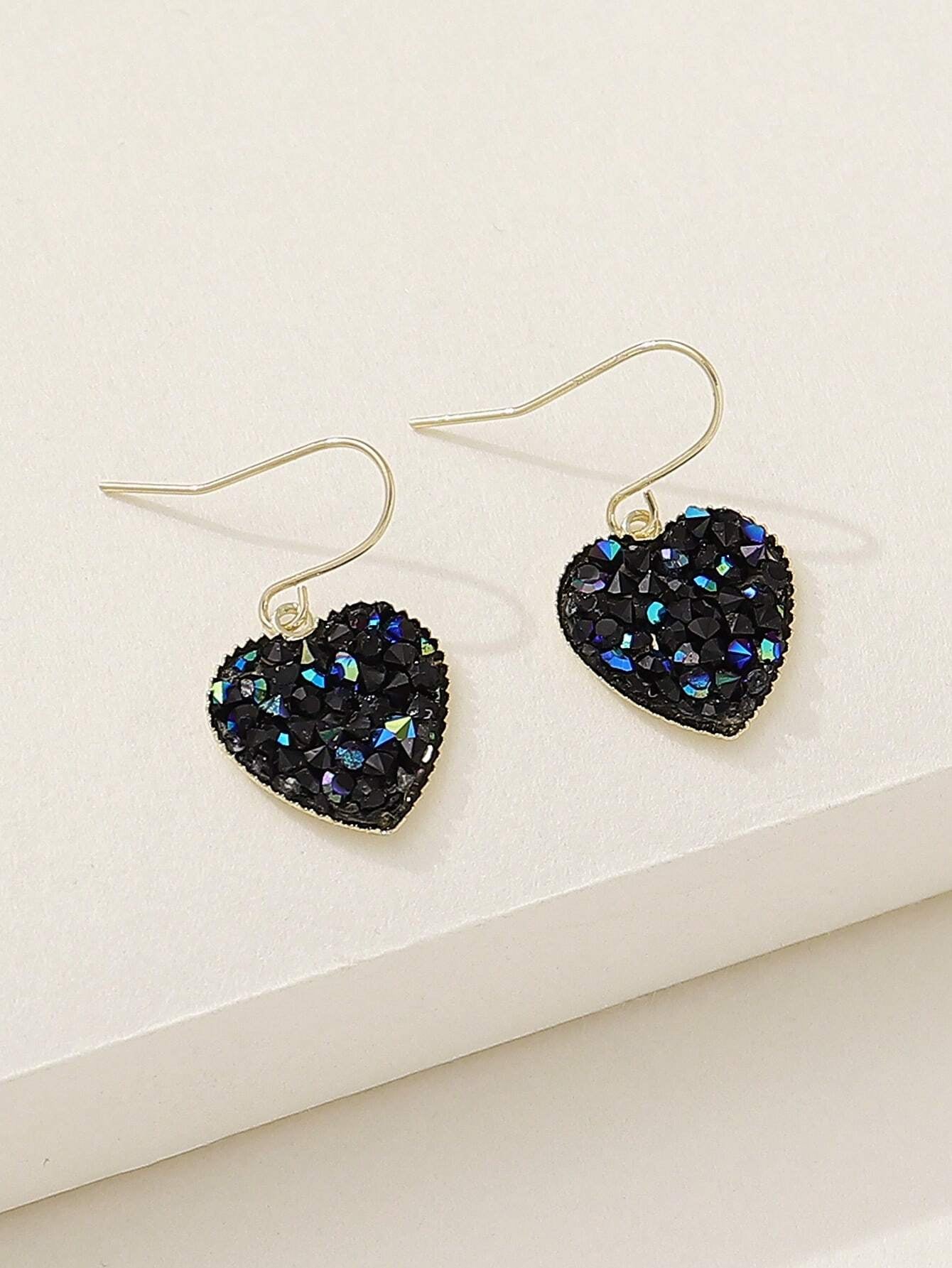 1pair Stylish & Trendy Europe Style Sweetheart & Rhinestone Decor Dangle Earrings