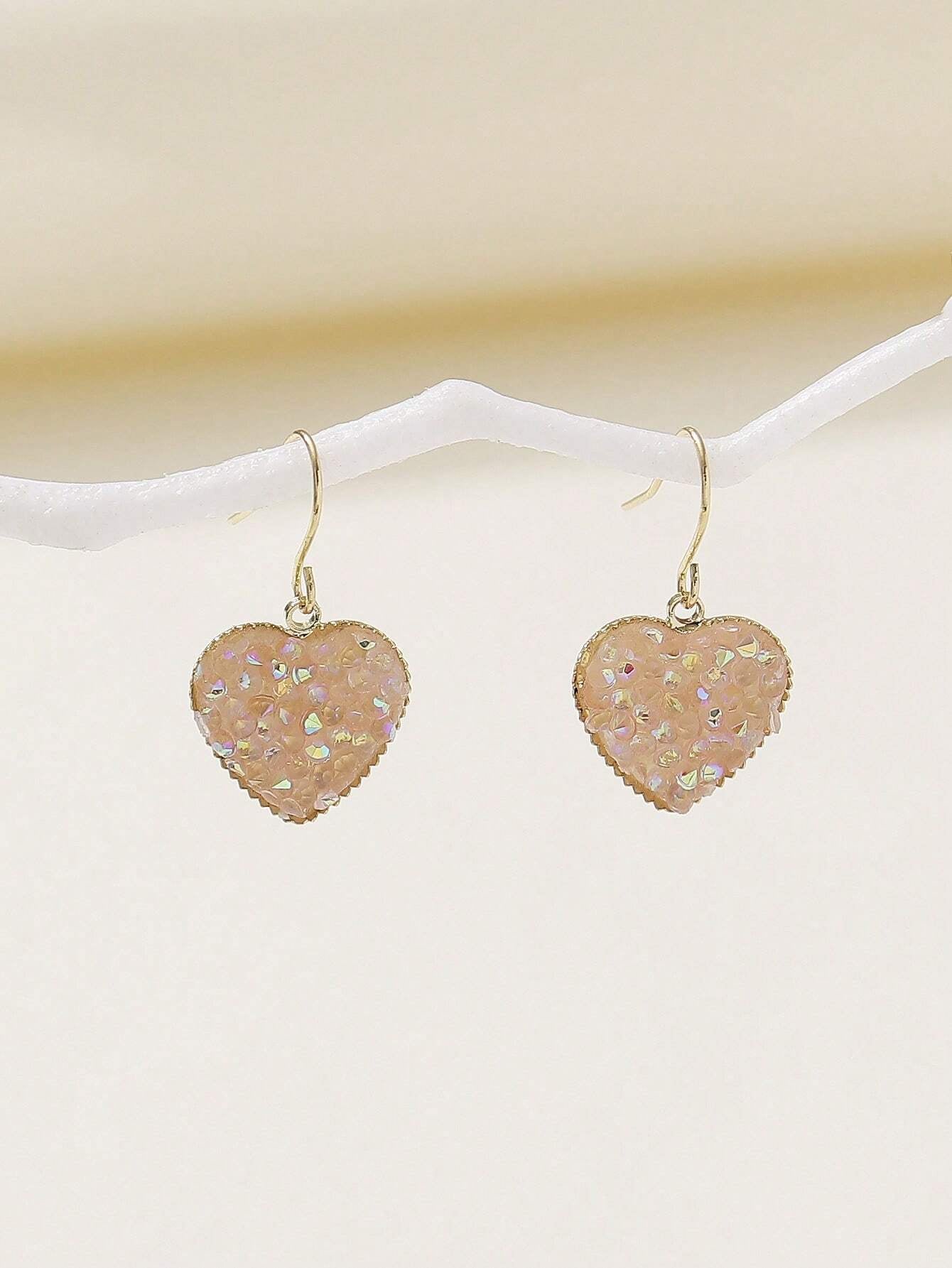 1pair Stylish & Trendy Europe Style Sweetheart & Rhinestone Decor Dangle Earrings