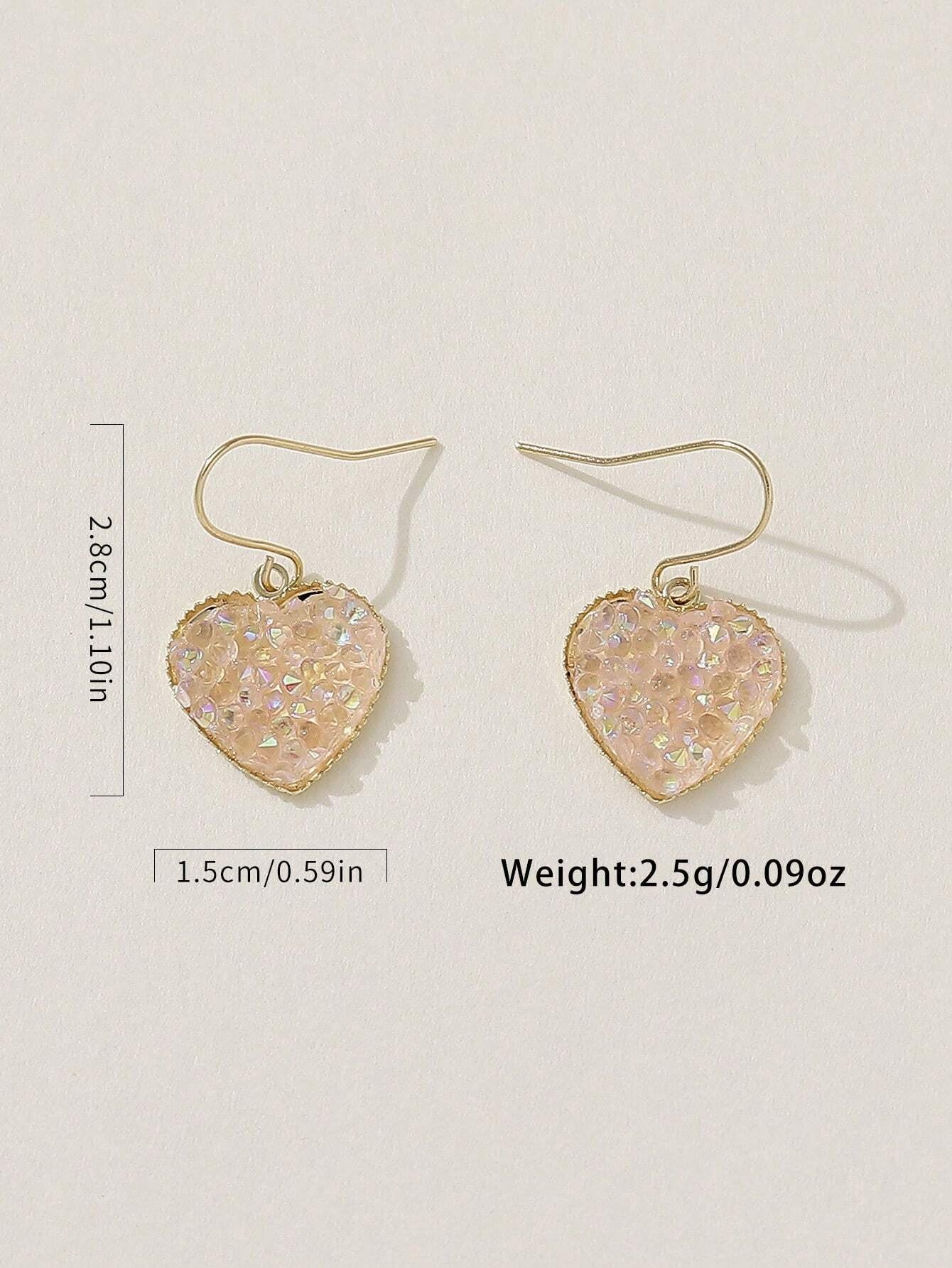 1pair Stylish & Trendy Europe Style Sweetheart & Rhinestone Decor Dangle Earrings