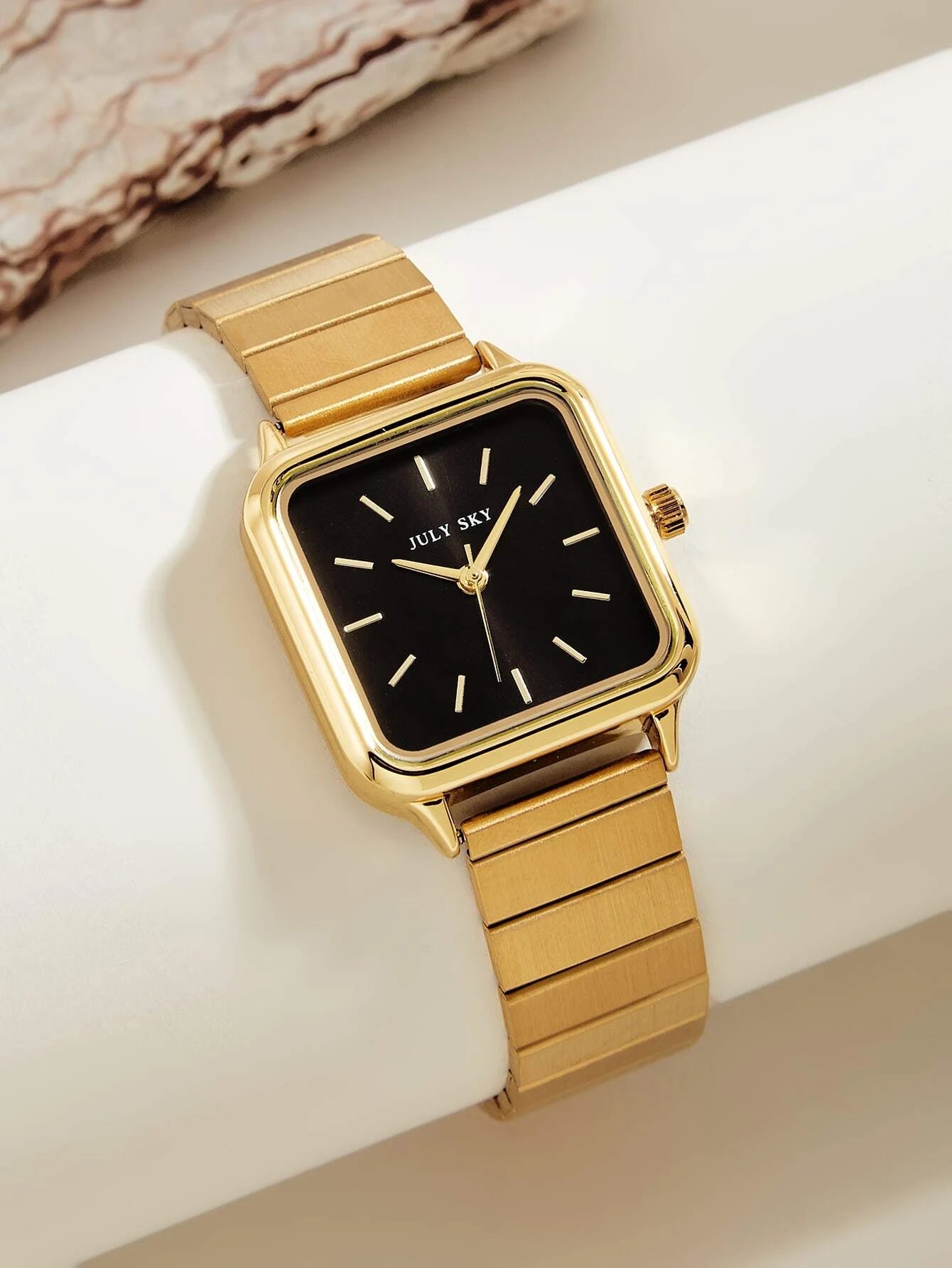 1pc Women's Gold Elegant Stainless Steel Strap Quartz Watch