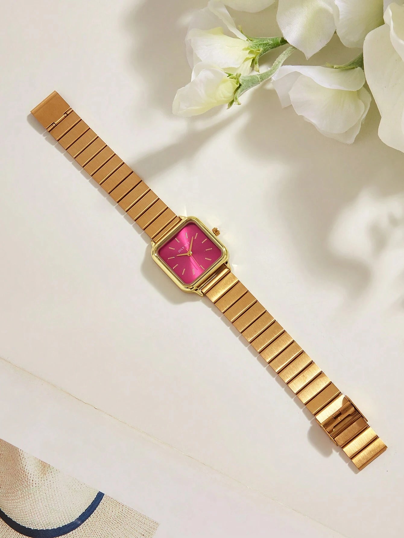 1pc Women's Gold Elegant Stainless Steel Strap Quartz Watch