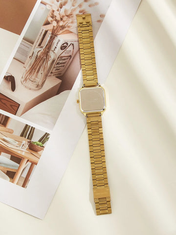 1pc Women's Gold Elegant Stainless Steel Strap Quartz Watch