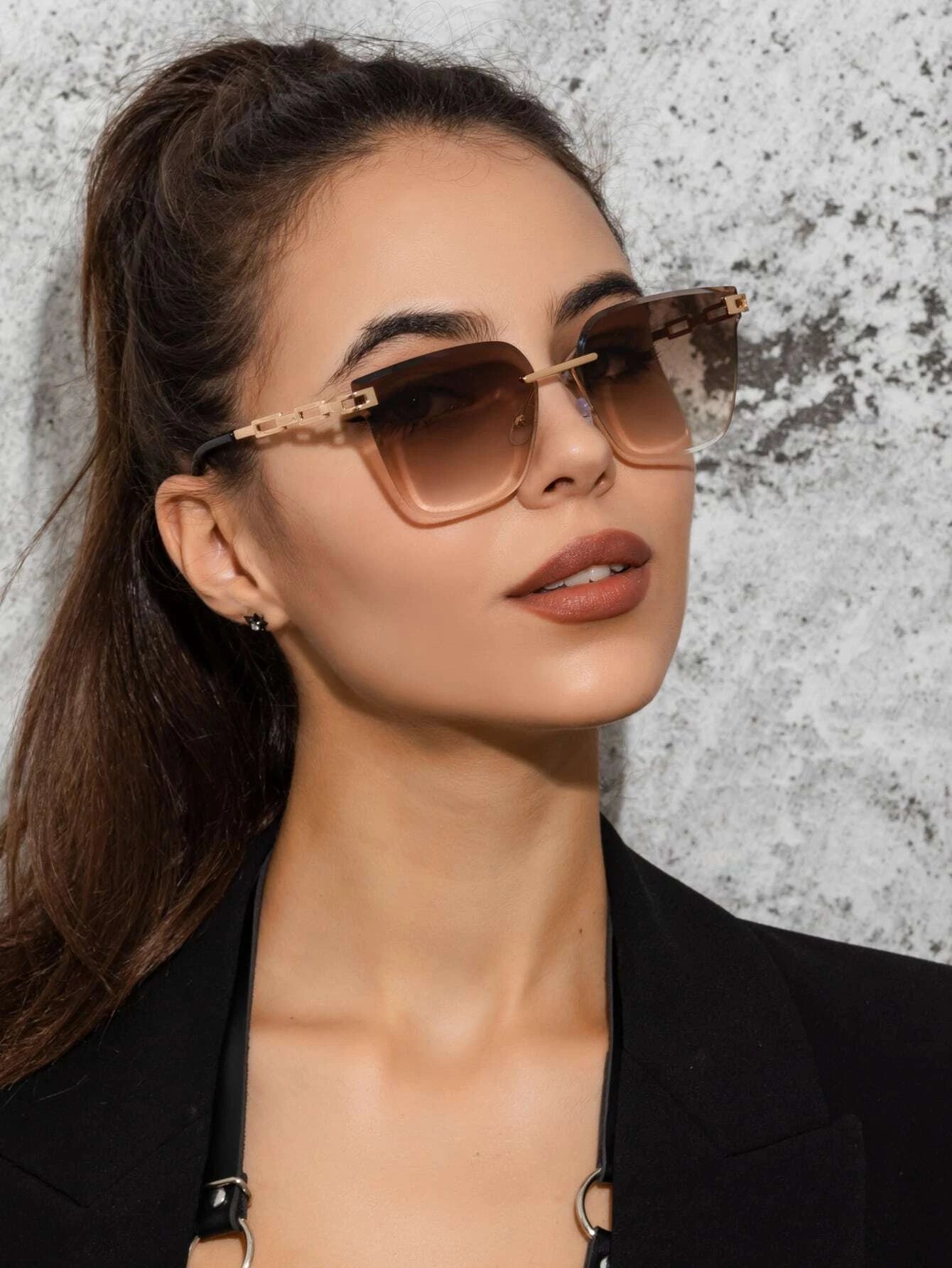 1pc Women's Metal Frameless Square Sunglasses