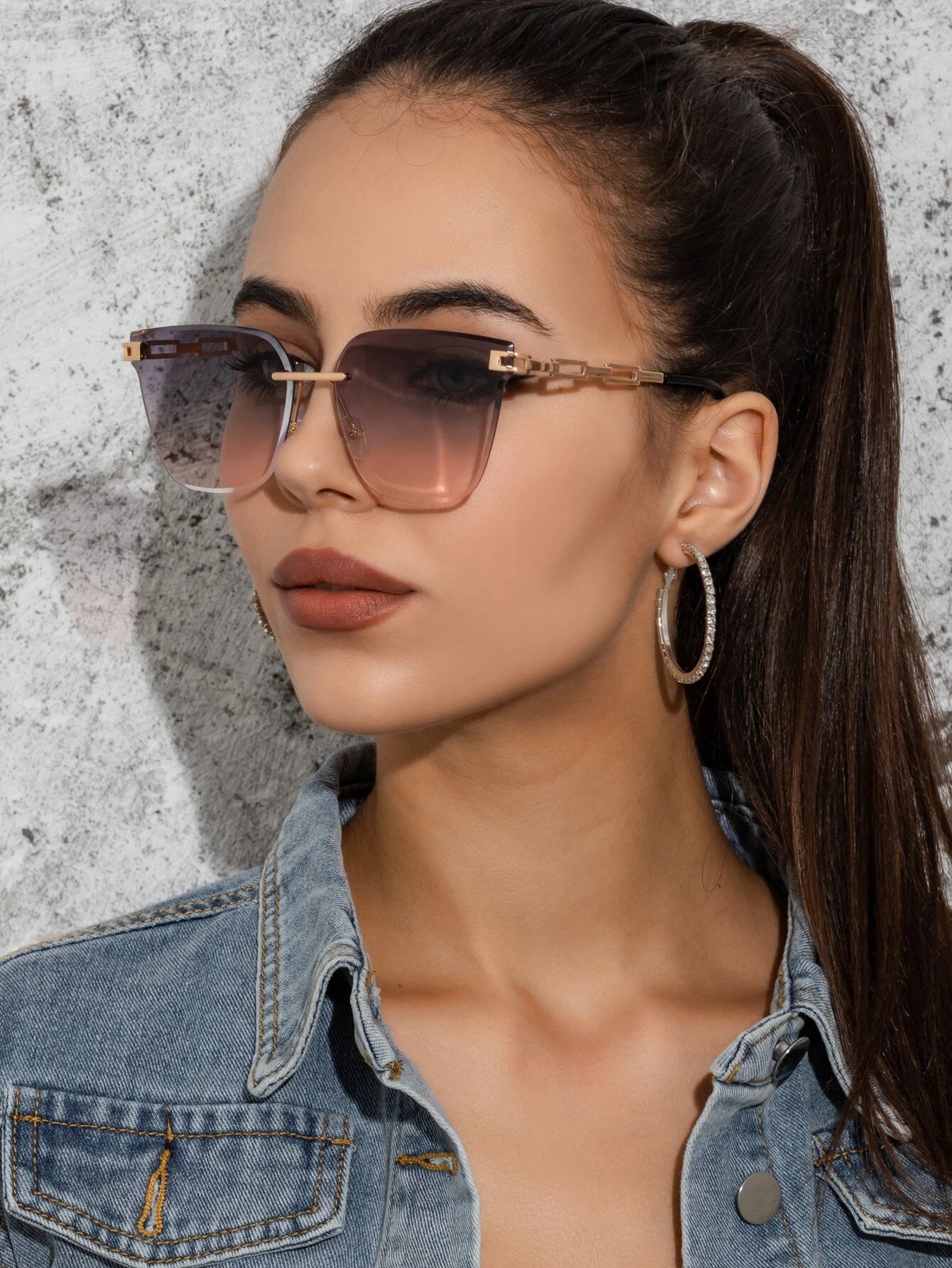 1pc Women's Metal Frameless Square Sunglasses