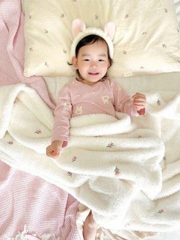 1pc Embroidered Baby Blanket, Infant Fleece Wrap Swaddle Blanket