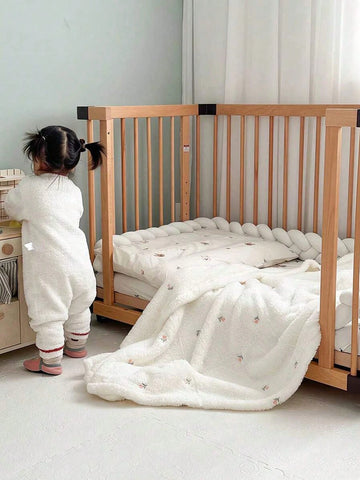 1pc Embroidered Baby Blanket, Infant Fleece Wrap Swaddle Blanket