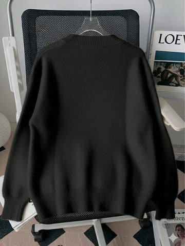 Elegant Faux Fur Collar Cardigan Sweater With Pockets