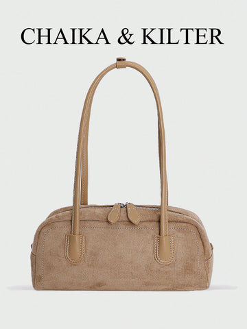 1pc Plain Color Suede-Like Fabric Shoulder Bag