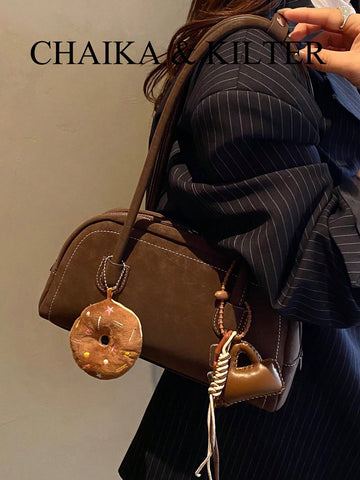 1pc Plain Color Suede-Like Fabric Shoulder Bag