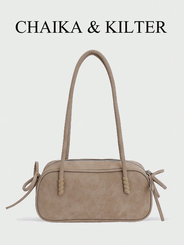 1pc Plain Color Suede-Like Fabric Shoulder Bag