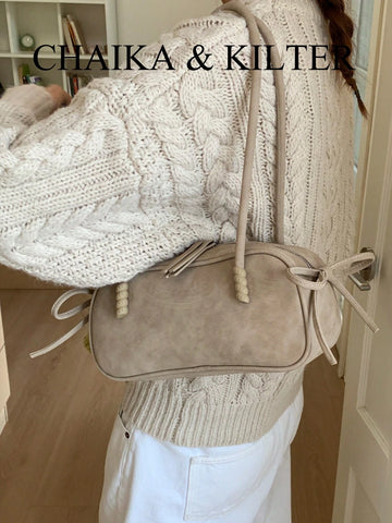 1pc Plain Color Suede-Like Fabric Shoulder Bag