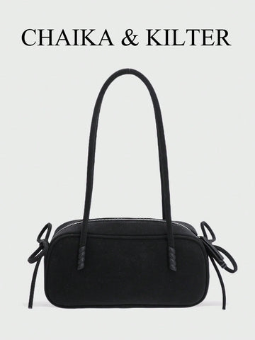 1pc Plain Color Suede-Like Fabric Shoulder Bag
