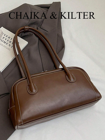 1pc Plain Color Suede-Like Fabric Shoulder Bag