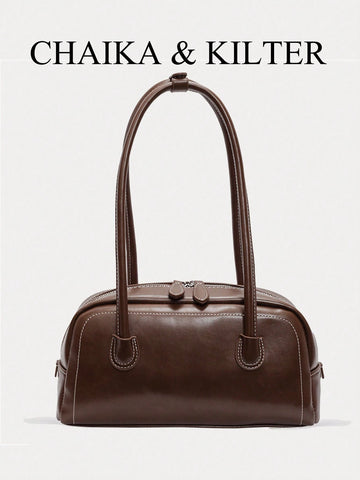 1pc Plain Color Suede-Like Fabric Shoulder Bag