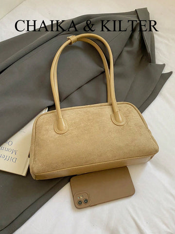 1pc Plain Color Suede-Like Fabric Shoulder Bag