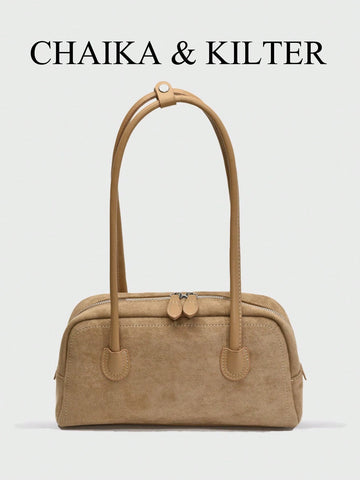 1pc Plain Color Suede-Like Fabric Shoulder Bag