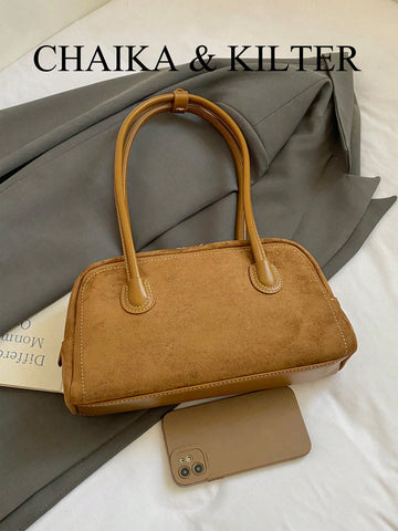 1pc Plain Color Suede-Like Fabric Shoulder Bag