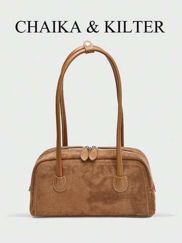 1pc Plain Color Suede-Like Fabric Shoulder Bag