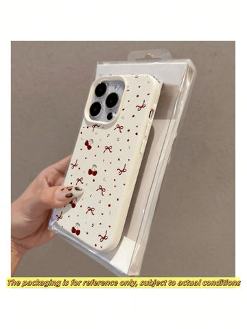 1pc Cherry Bow Pattern TPU Leather Texture Elegant Full Body Protective Phone Case