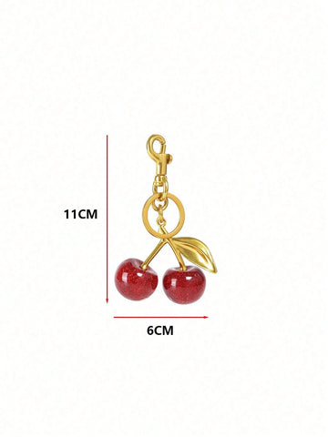 1pc Chic Cherry Keychain With Sparkling Resin Pendant