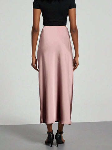 Women Silky Satin Feeling Maxi Skirt
