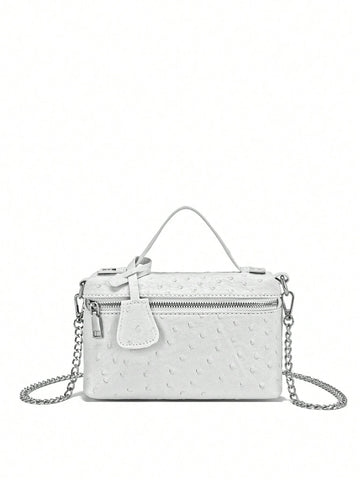 1pc PU Leather Stone/Ostrich/Snake Textured Elegant Lady's Box-Shaped Makeup Bag