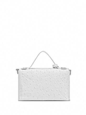 1pc PU Leather Stone/Ostrich/Snake Textured Elegant Lady's Box-Shaped Makeup Bag